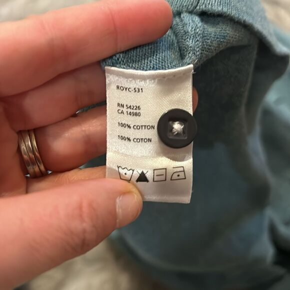 Royal Robbin’s women’s cotton teal button neck long sleeve fitted sweater - Picture 4 of 5